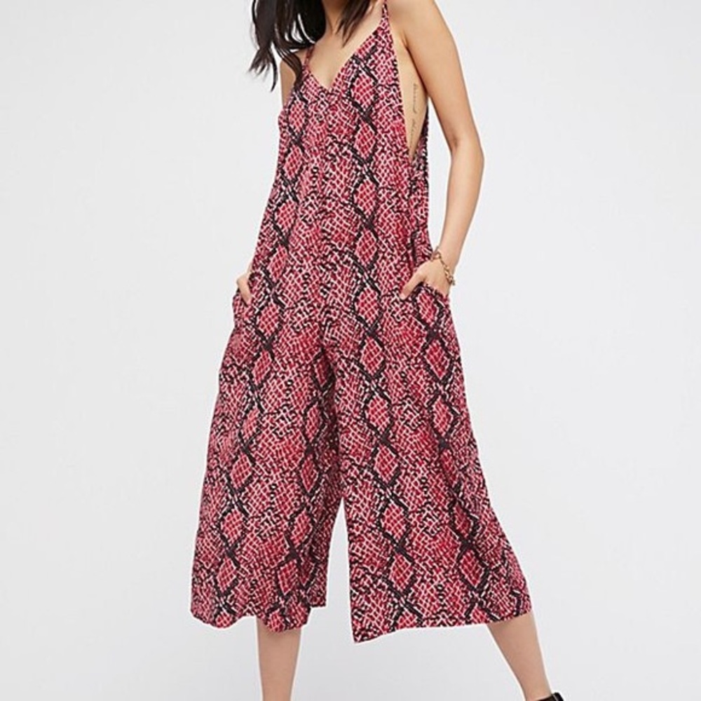 Free People Red Snakeskin Jumpsuit